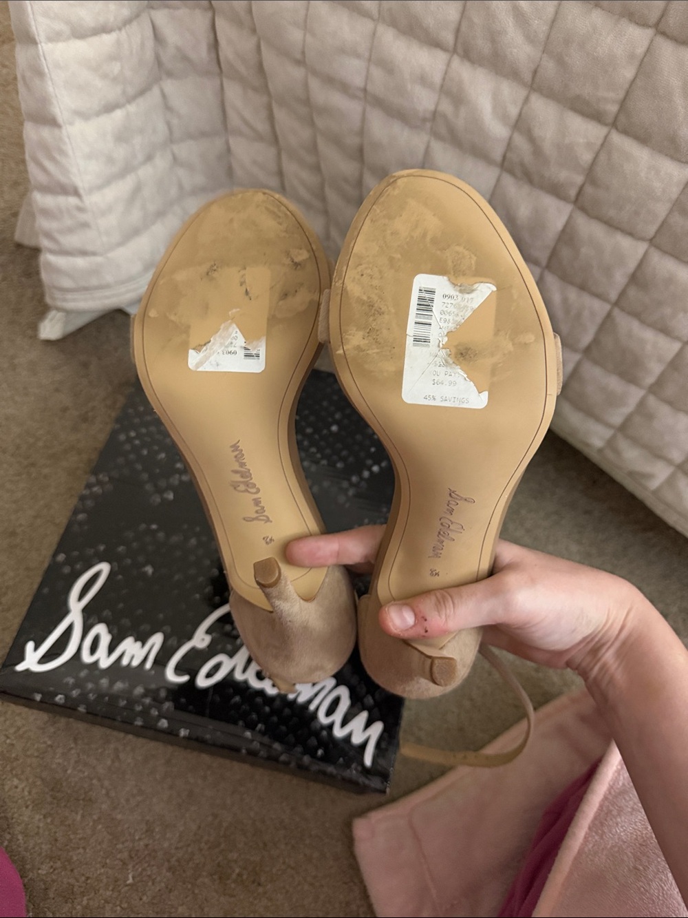 Sam Edelman Beige Suede Ankle-Strap High Heels - Picture 5 of 5